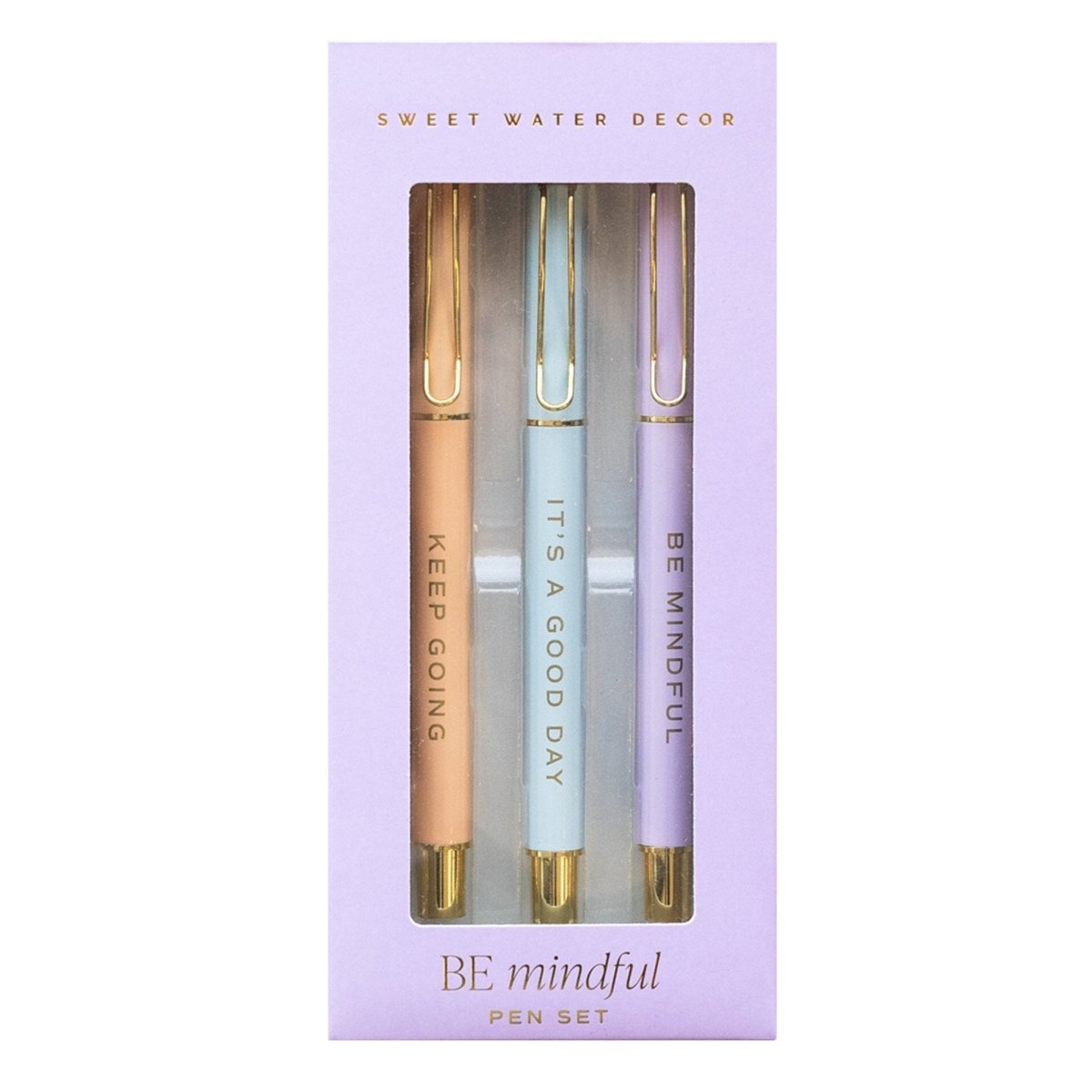 Sweet Water Decor Motivational Pen Set - 3 Pastel Ballpoint Pens with Gold Accents