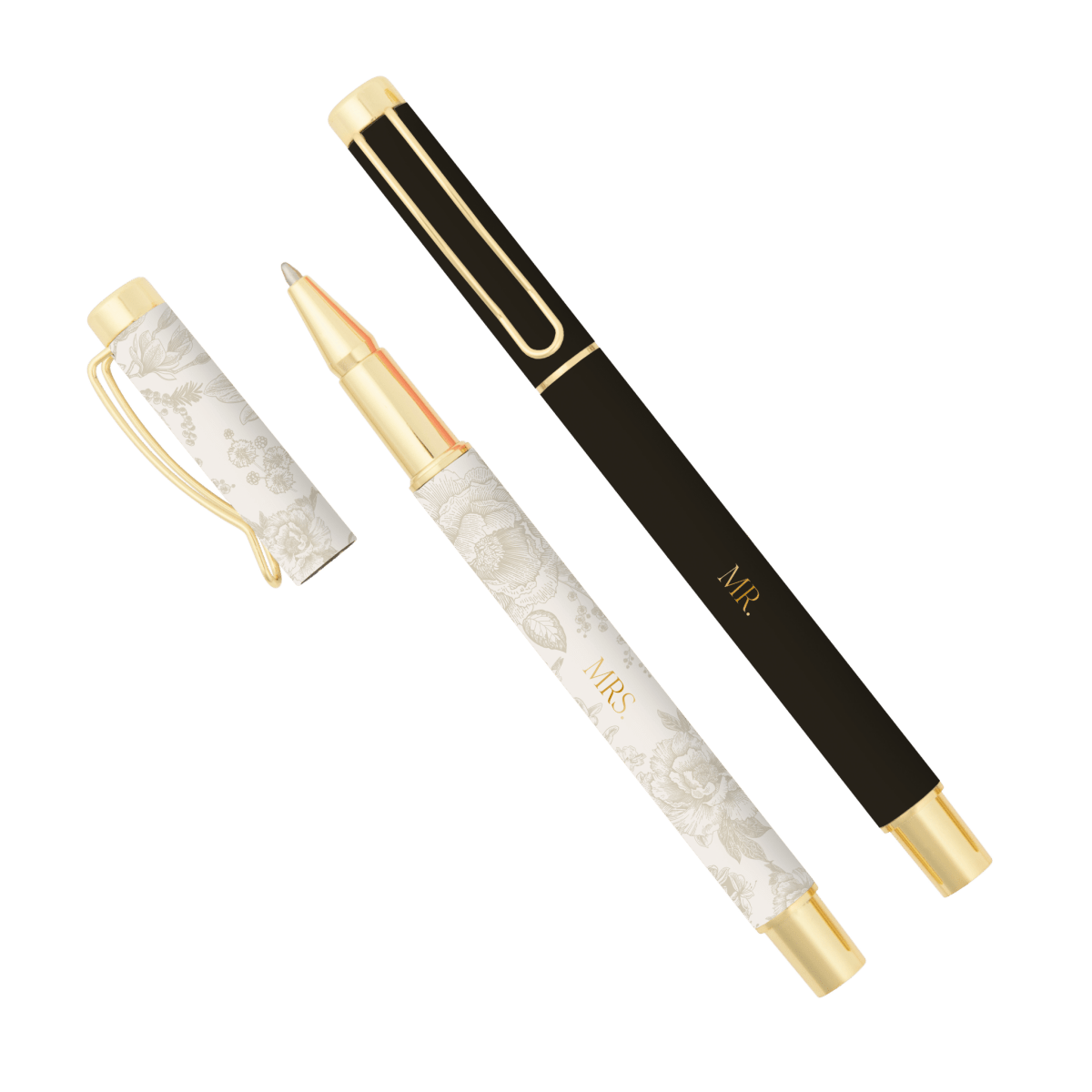 Sweet Water Decor Mr. & Mrs. Wedding Pen Set – Delft & Black Ballpoint Pens for Vows & Signing