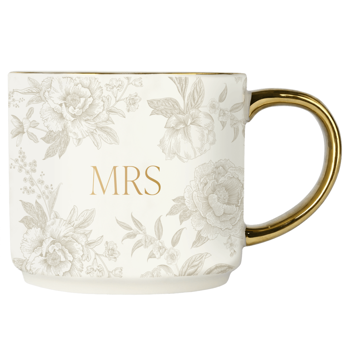 Sweet Water Decor Mrs 14oz Fine Bone China Mug - Gold Handle & Grey Delft Pattern