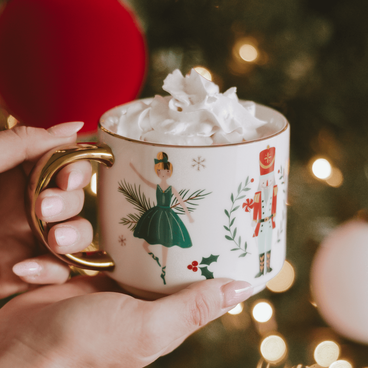 Sweet Water Decor Nutcracker Gold Handle Coffee Mug 14oz Fine Bone China Christmas