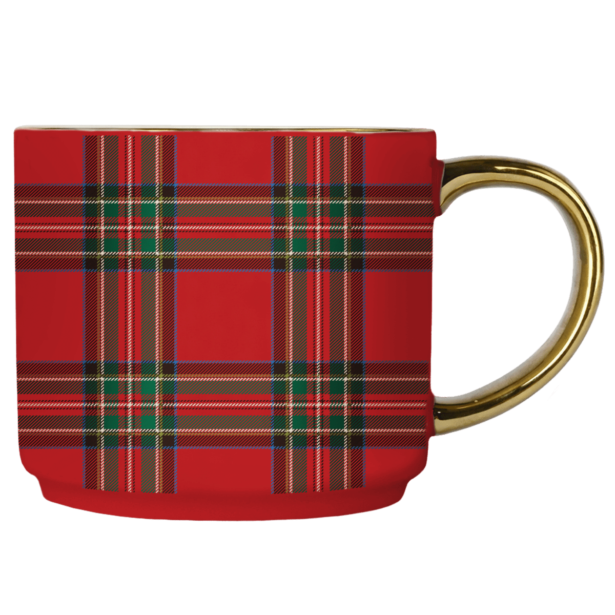 Sweet Water Decor Red Plaid Gold Handle Coffee Mug 14oz Fine Bone China Holiday