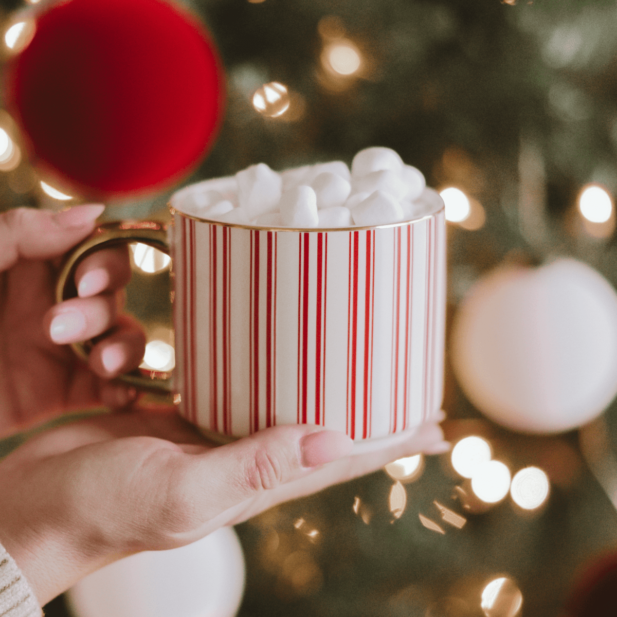 Sweet Water Decor Red Stripe Gold Handle Coffee Mug 14oz - Fine Bone China Holiday Mug
