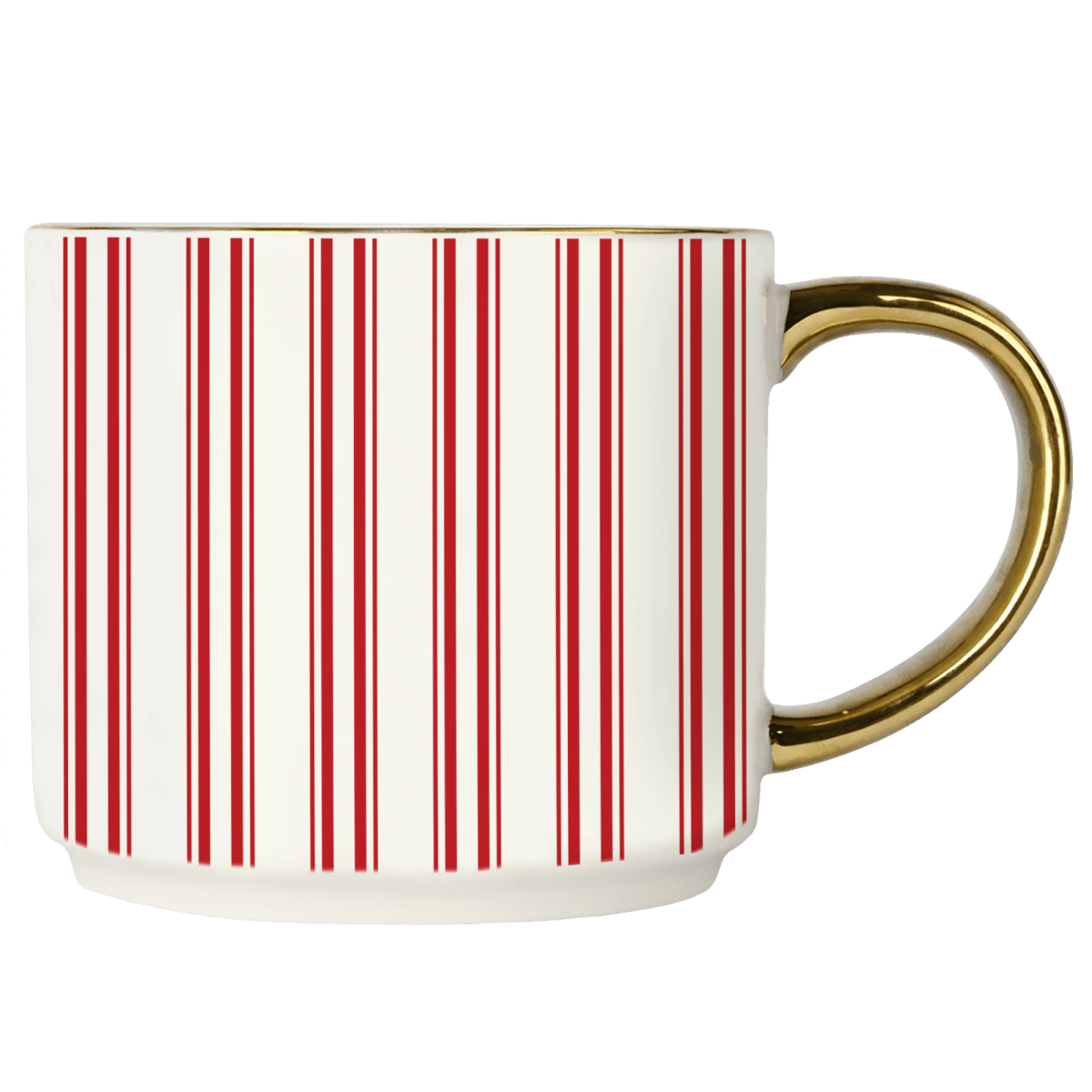 Sweet Water Decor Red Stripe Gold Handle Coffee Mug 14oz - Fine Bone China Holiday Mug