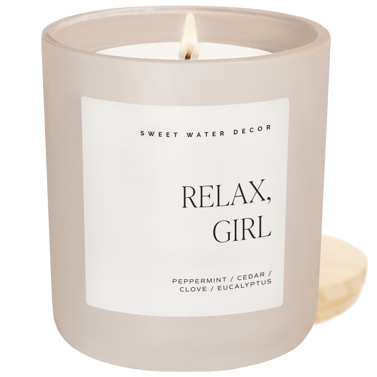 Sweet Water Decor Relax Girl Soy Candle - 15 oz Tan Matte Jar - Eucalyptus Peppermint