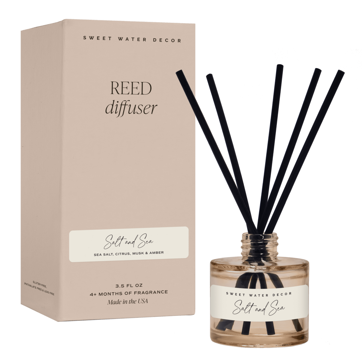 Sweet Water Decor Salt and Sea Beige Tinted Reed Diffuser 3.5 oz - Citrus Sea Salt Musk