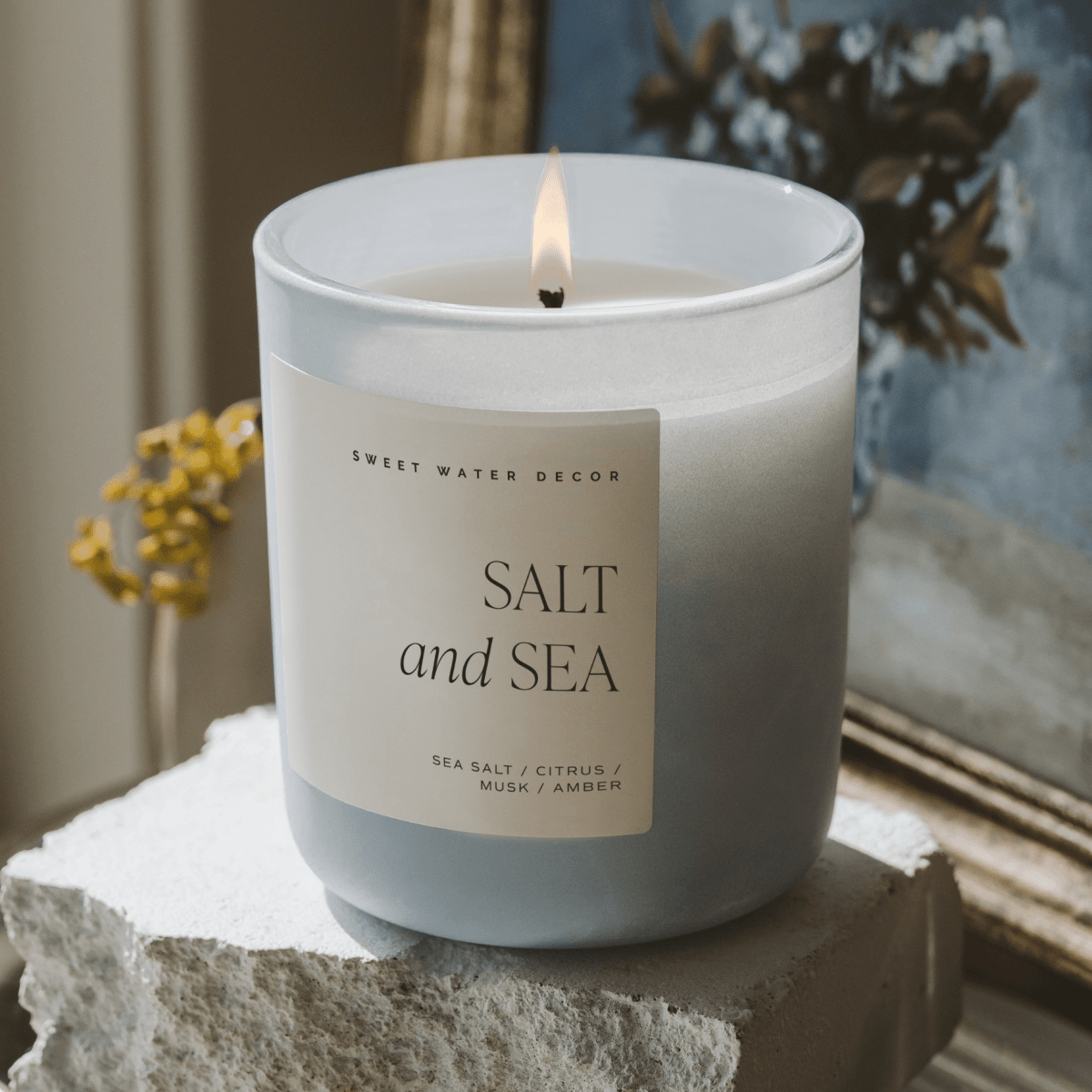 Sweet Water Decor Salt and Sea Soy Candle - 15 oz Blue Matte Jar - Citrus Sea Salt Musk