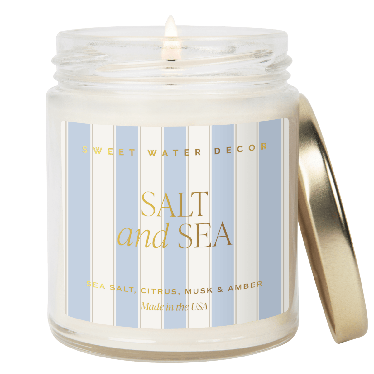 Sweet Water Decor Salt and Sea Soy Candle - Patterned 9 oz Clear Jar - Citrus Sea Salt Musk