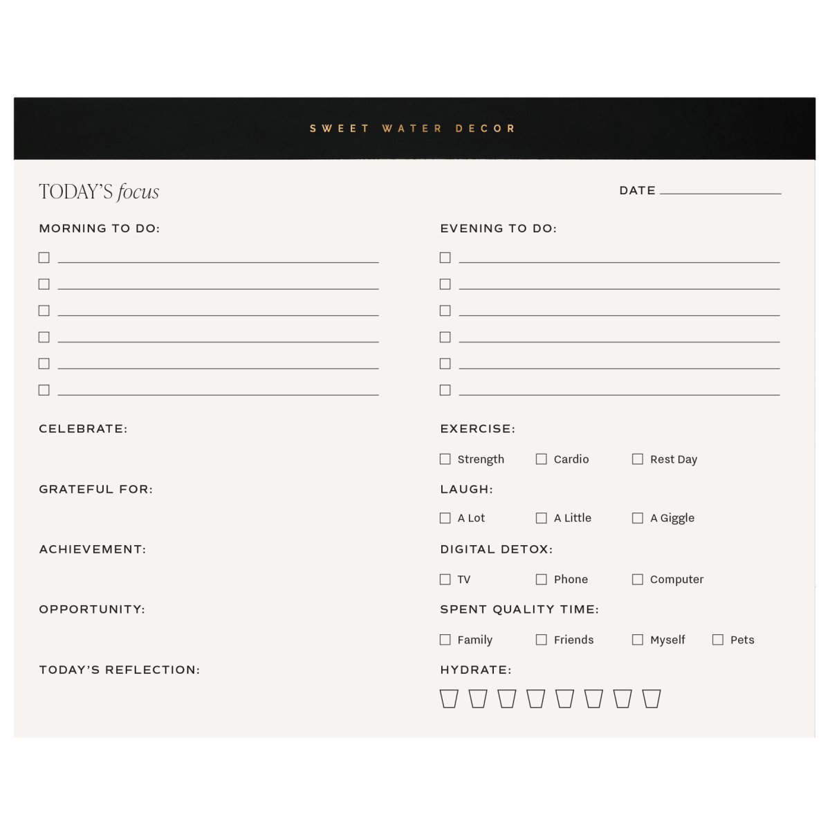 Sweet Water Decor Self Care Daily Notepad – Wellness & Productivity Planner