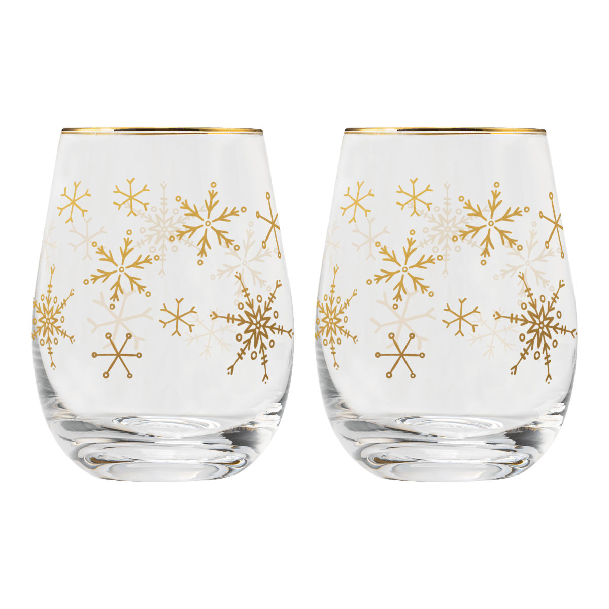 Sweet Water Decor Snowflakes Stemless Wine Glass, Boxed Set of 2