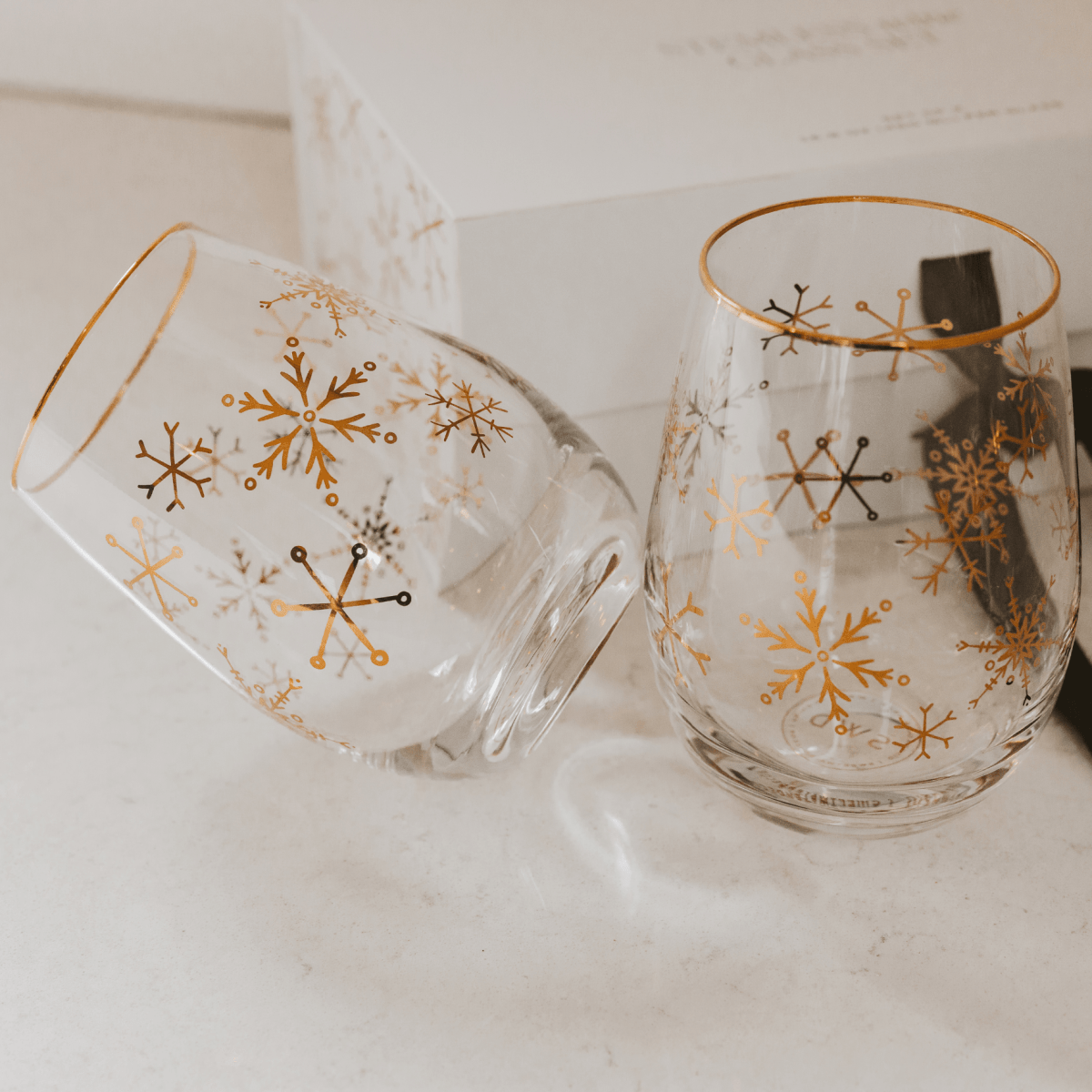 Sweet Water Decor Snowflakes Stemless Wine Glass, Boxed Set of 2