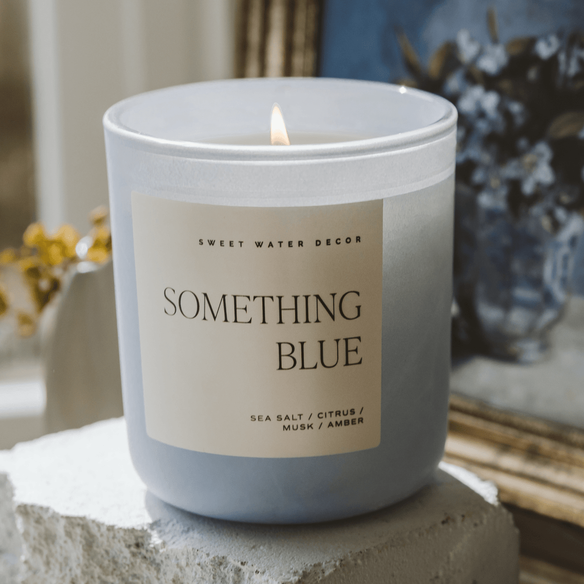Sweet Water Decor Something Blue Soy Candle - 15 oz Blue Matte Jar - Salt and Sea