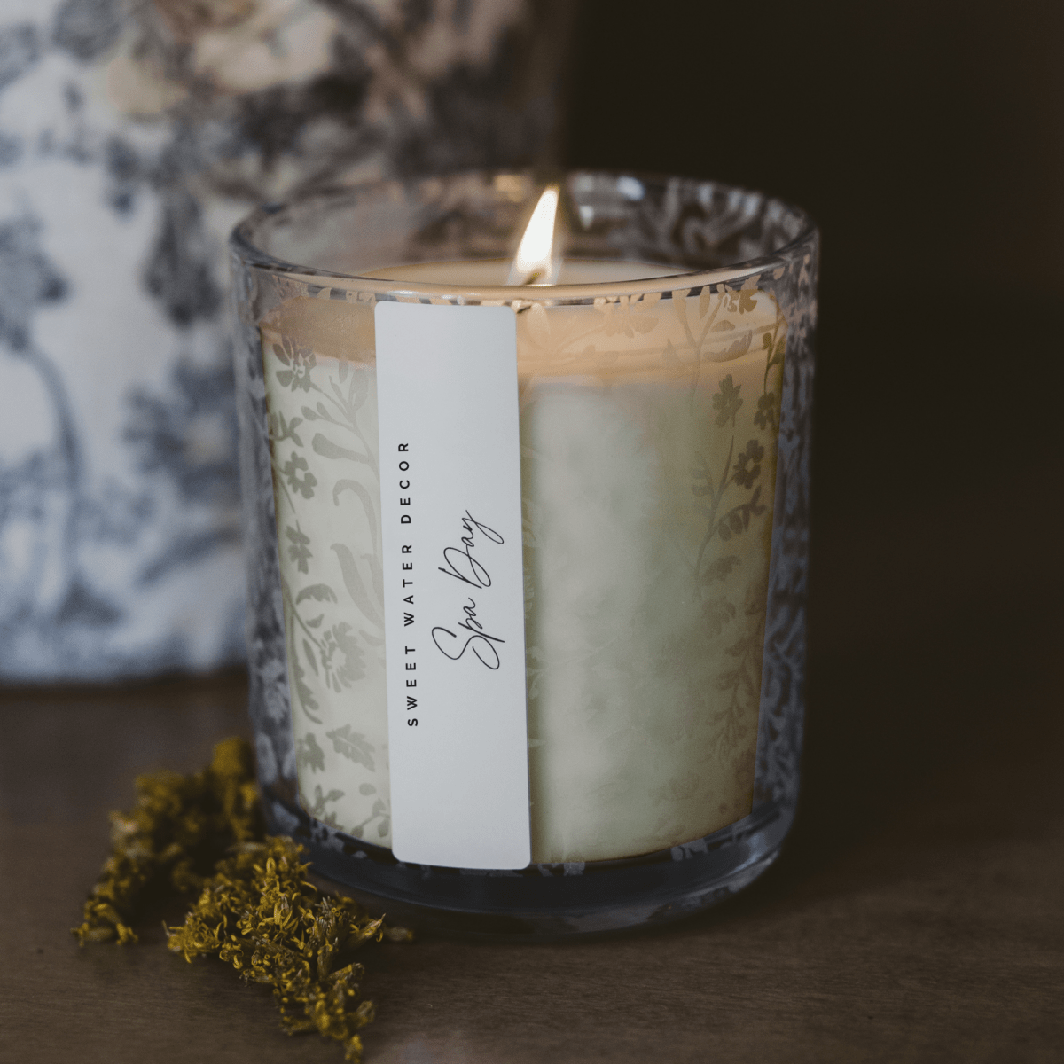 Sweet Water Decor Spa Day Soy Candle - 12 oz Blue Tinted Glass Jar - Sea Salt and Jasmine