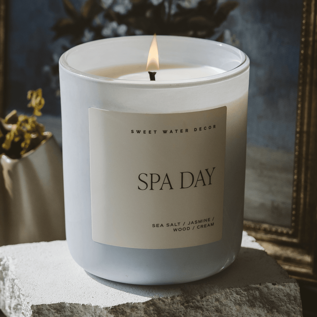 Sweet Water Decor Spa Day Soy Candle - 15 oz Blue Matte Jar - Sea Salt and Jasmine
