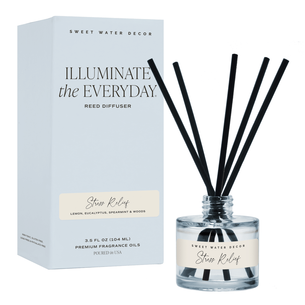 Sweet Water Decor Stress Relief Blue Tinted Glass Jar Reed Diffuser 3.5 oz - Eucalyptus Lavender