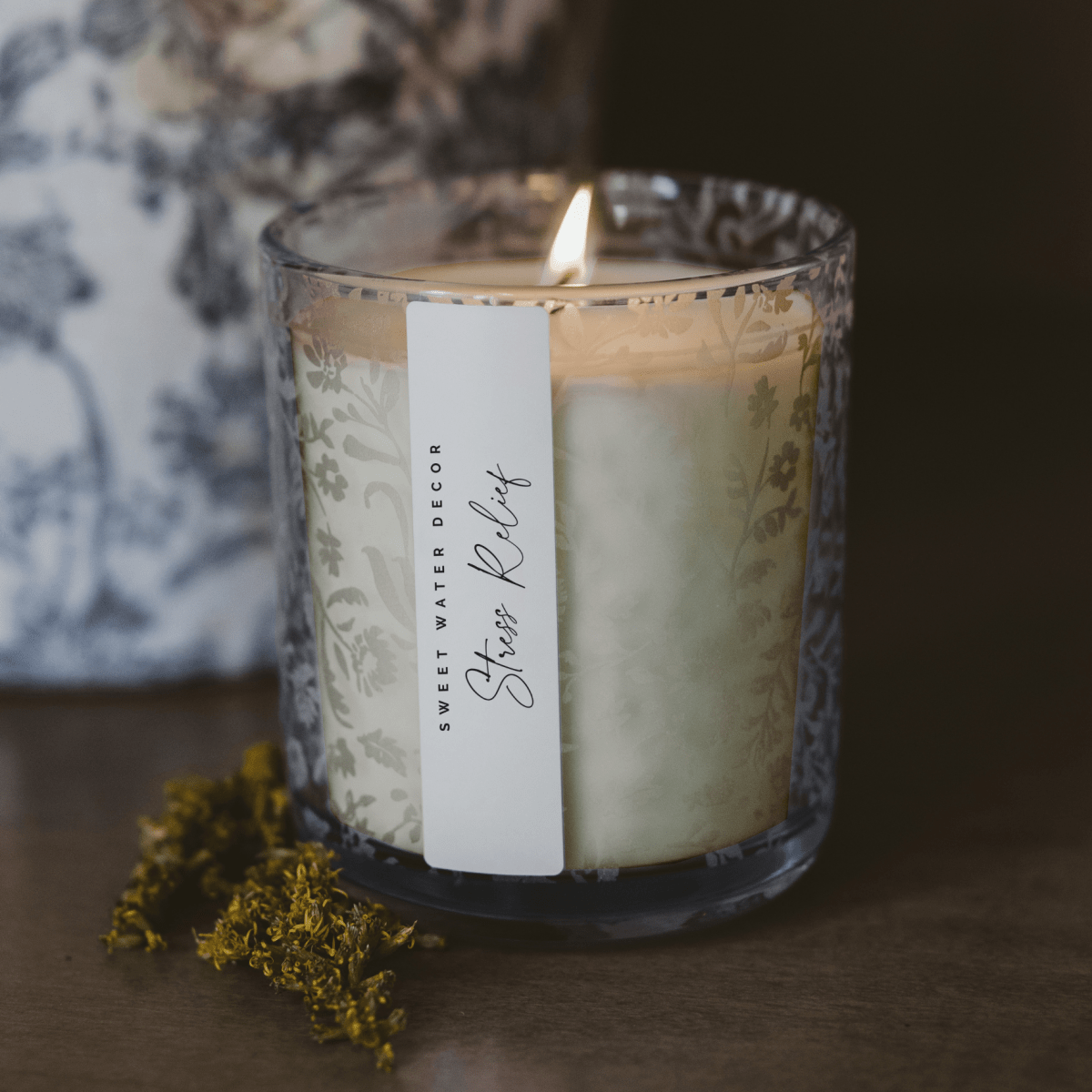 Sweet Water Decor Stress Relief Soy Candle - 12 oz Blue Tinted Glass Jar - Eucalyptus Lavender