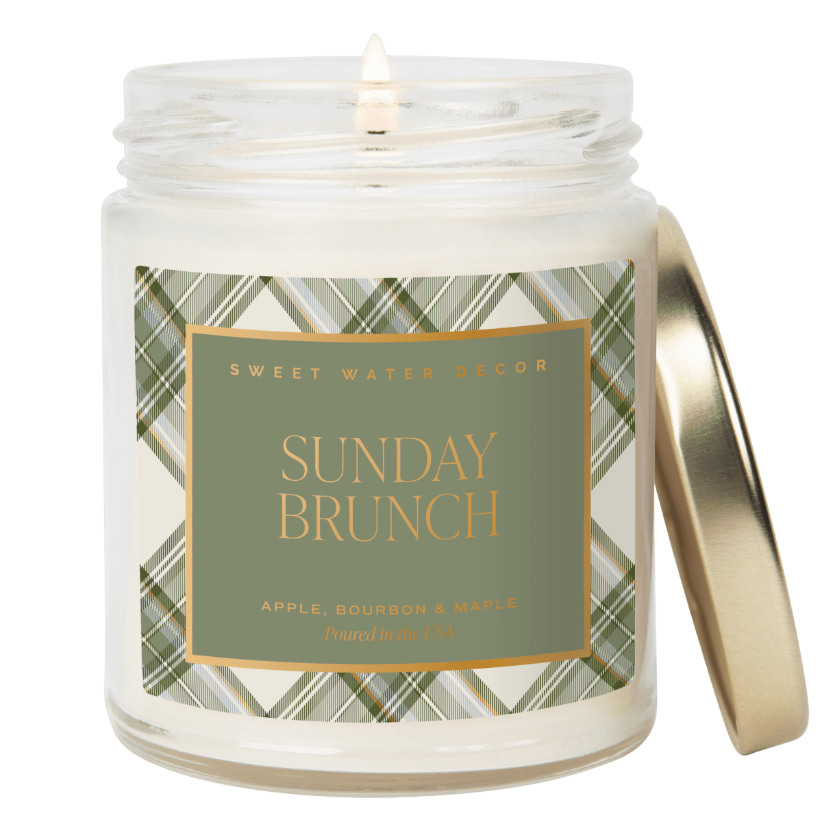 Sweet Water Decor Sunday Brunch Soy Candle - 9 oz Patterned Clear Jar - Apple Maple Bourbon