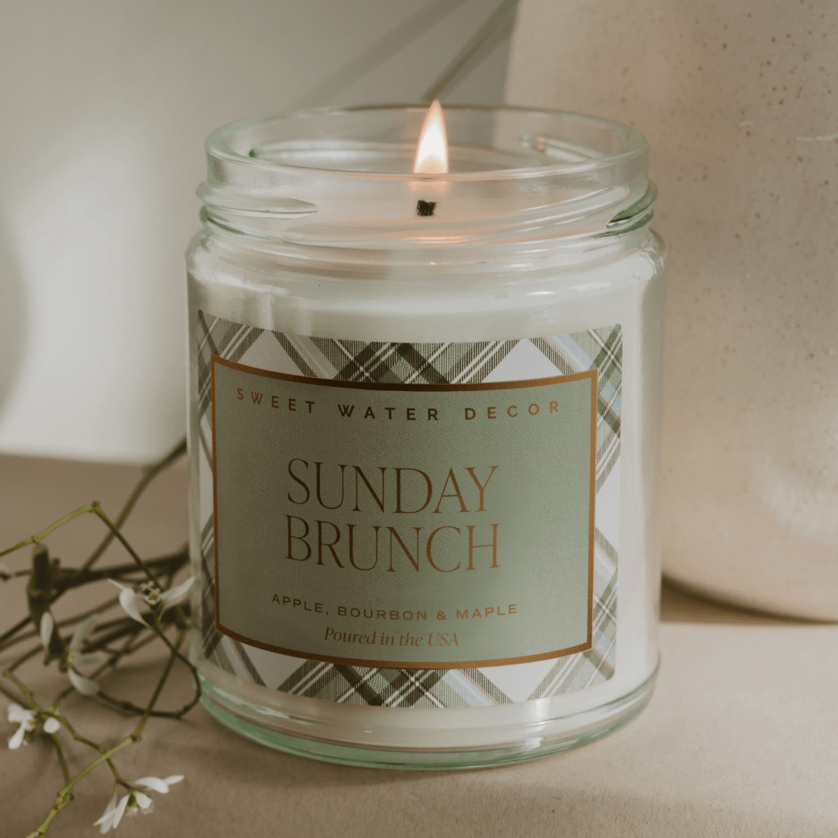 Sweet Water Decor Sunday Brunch Soy Candle - 9 oz Patterned Clear Jar - Apple Maple Bourbon