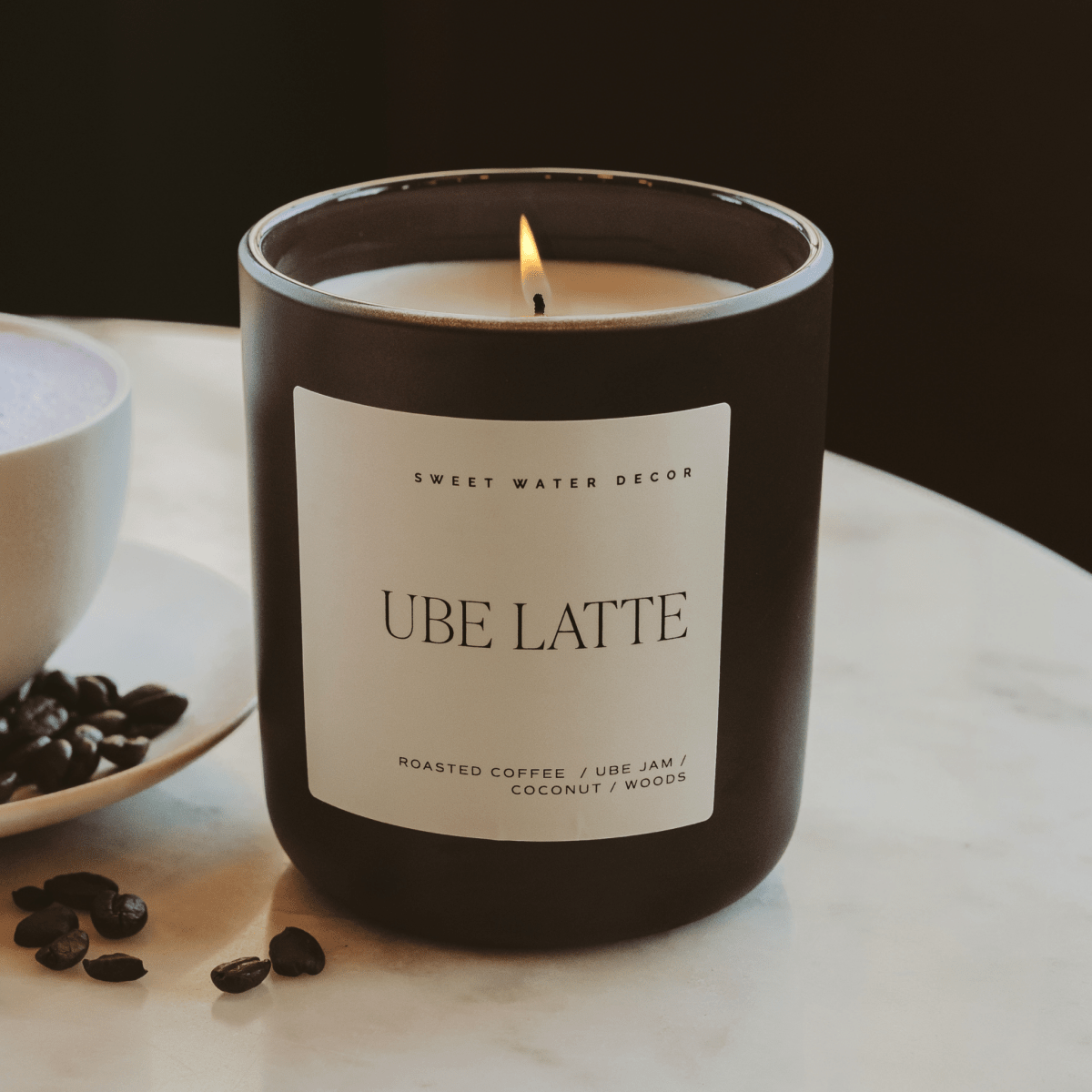 Sweet Water Decor Ube Latte Soy Candle - 15 oz Brown Matte Jar - Coffee Ube Coconut