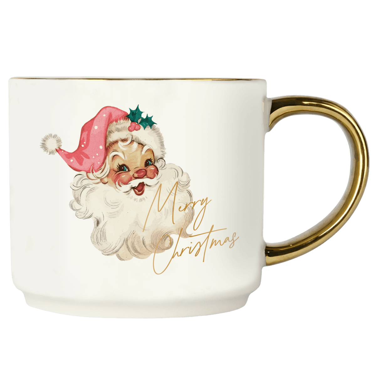 Sweet Water Decor Vintage Santa Gold Handle Mug 14oz Fine Bone China Christmas