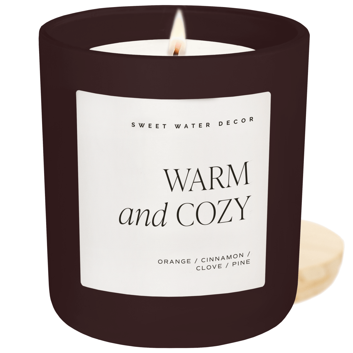 Sweet Water Decor Warm and Cozy Soy Candle - Pine & Cinnamon - 15 oz Brown Matte Jar