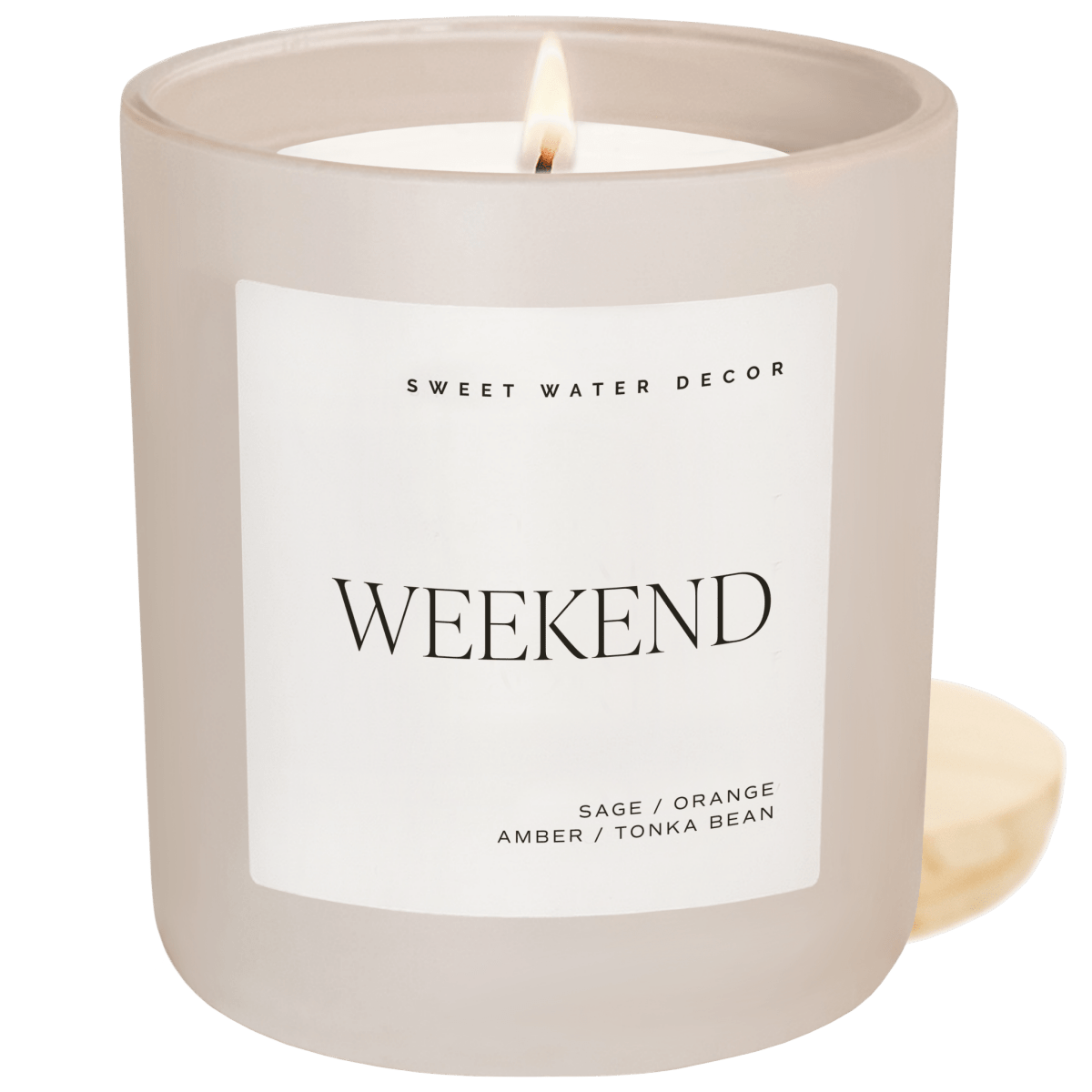 Sweet Water Decor Weekend Soy Candle - 15 oz Tan Matte Jar - Oakmoss Amber Citrus