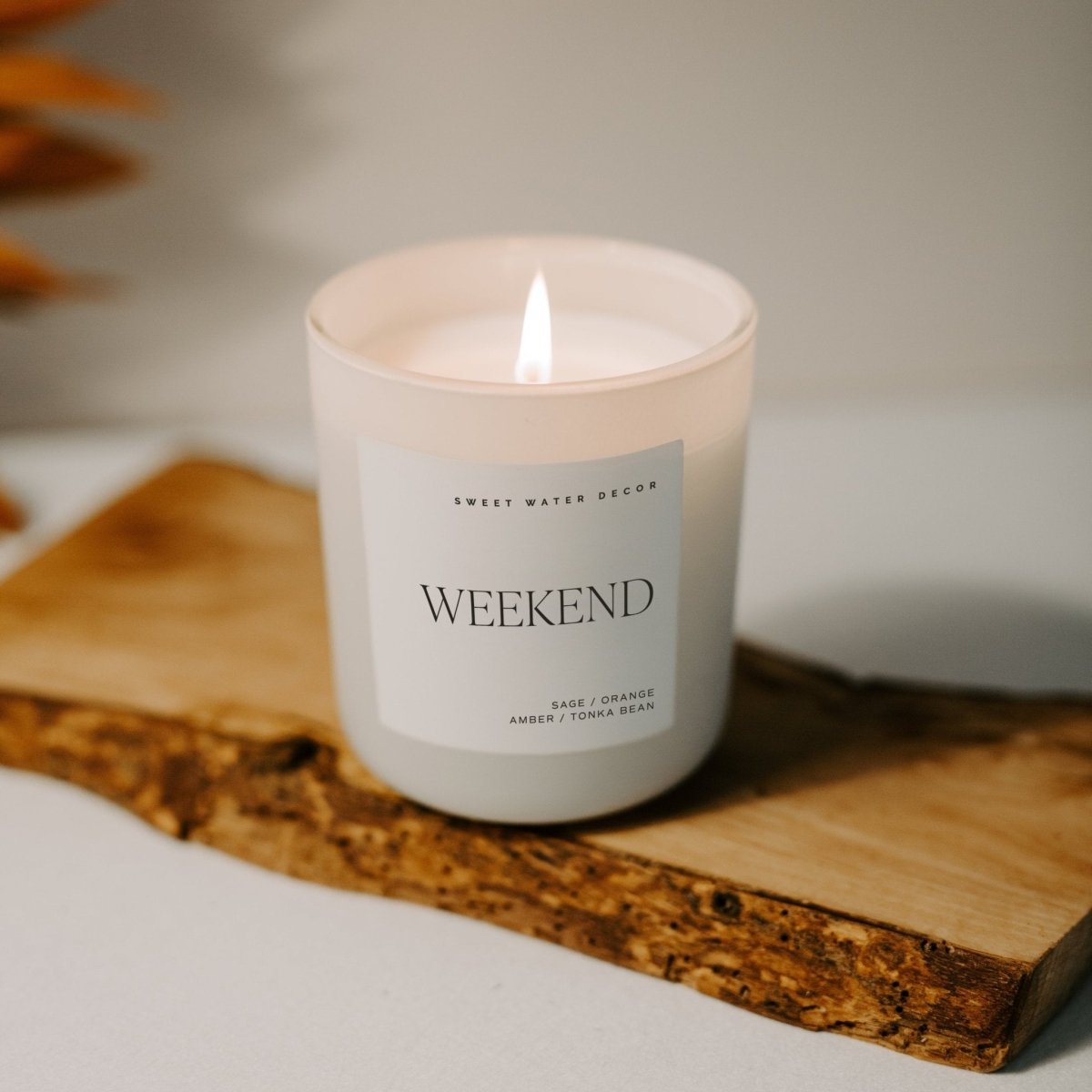 Sweet Water Decor Weekend Soy Candle - 15 oz Tan Matte Jar - Oakmoss Amber Citrus
