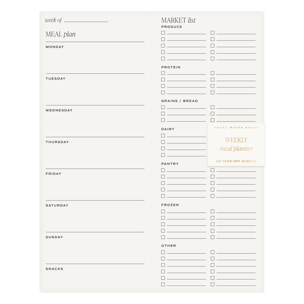 Sweet Water Decor Weekly Meal Planner Notepad – Plan Meals & Grocery Lists with Ease