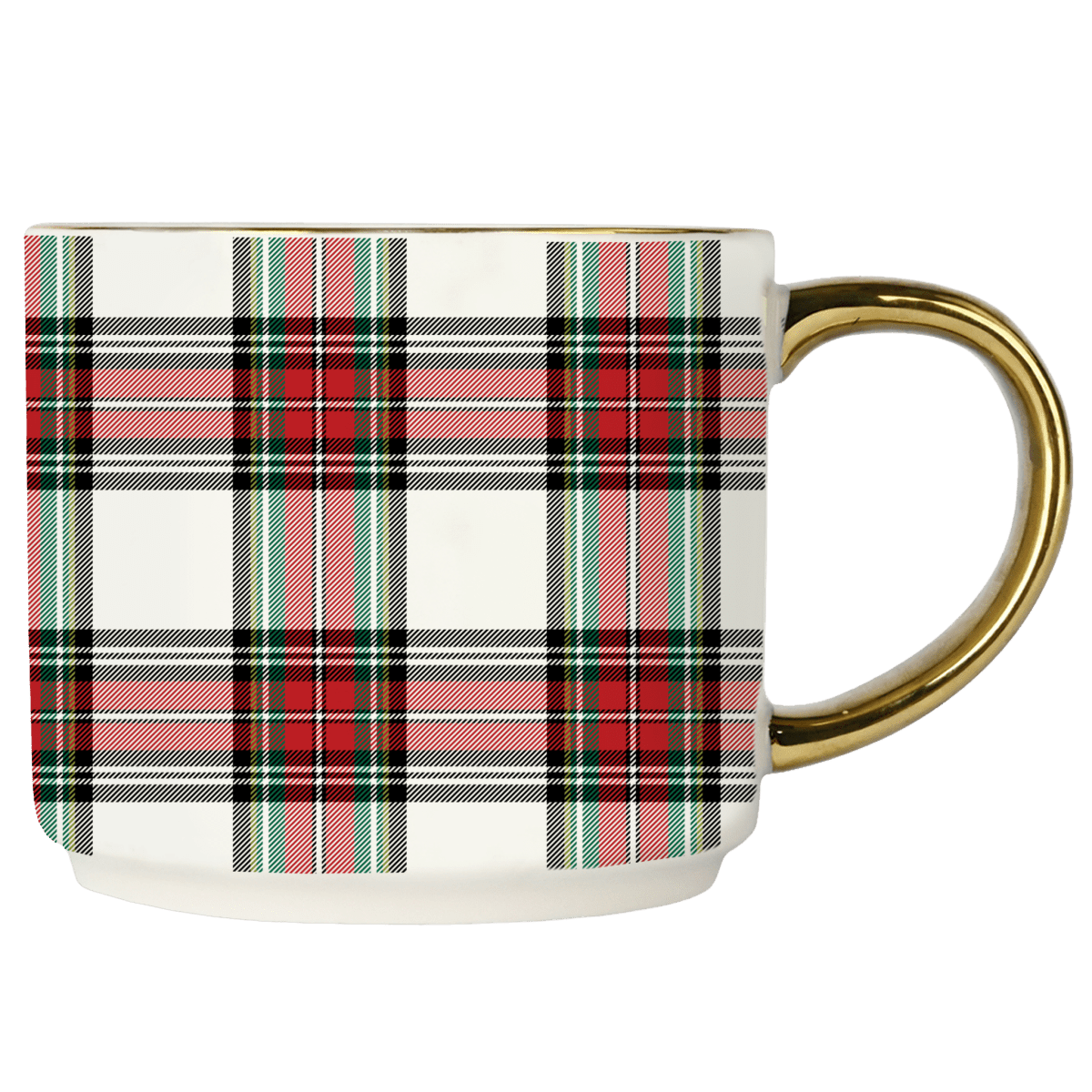 Sweet Water Decor White Plaid Coffee Mug 14oz Fine Bone China Gold Handle