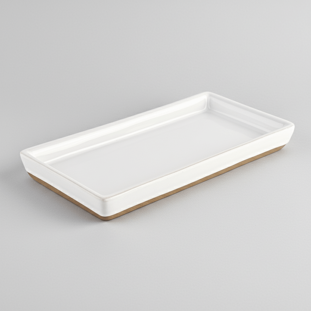 Sweet Water Decor White Stoneware Tray - Glossy Rectangular Catchall Tray 8.7"