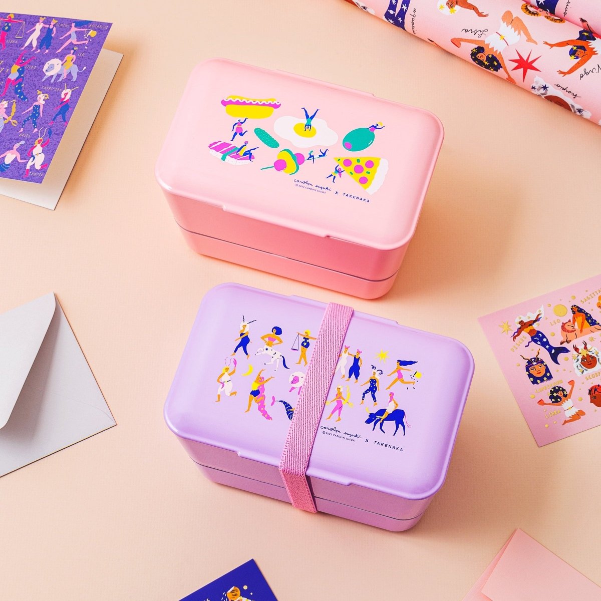 TAKENAKA Carolyn Suzuki TAKENAKA Bento Box - Recycled PET, 39oz, Pink/Yellow