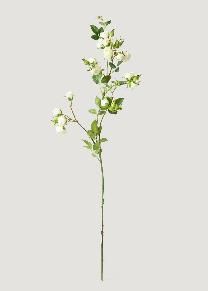Afloral Tall Artificial Rose Branch in Cream White - 44" - lily & onyx