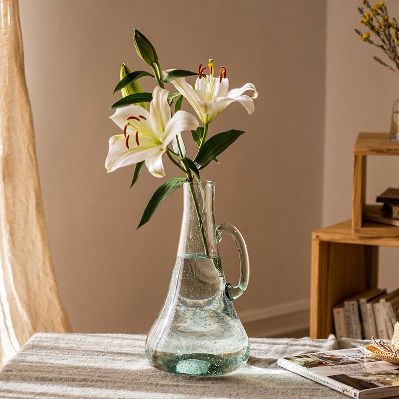 Rustic Reach Tapered 13 Inch Tall Bubble Glass Kettle Vase