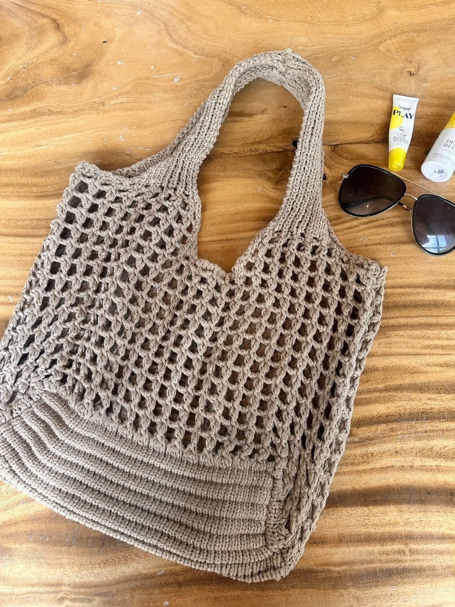 Busa Designs Taupe Knitted Beach Bag - lily & onyx
