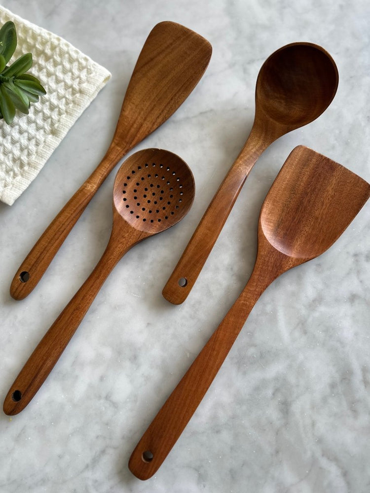 Busa Designs Teak Wooden Utensils, Set of 4 - lily & onyx