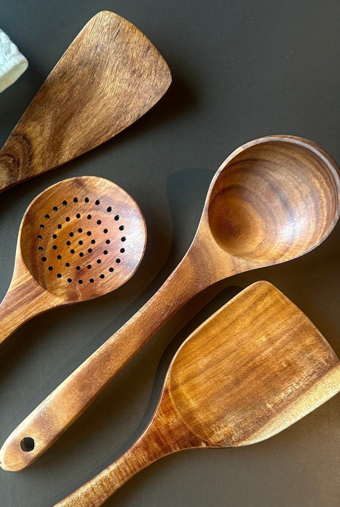 Busa Designs Teak Wooden Utensils, Set of 4 - lily & onyx