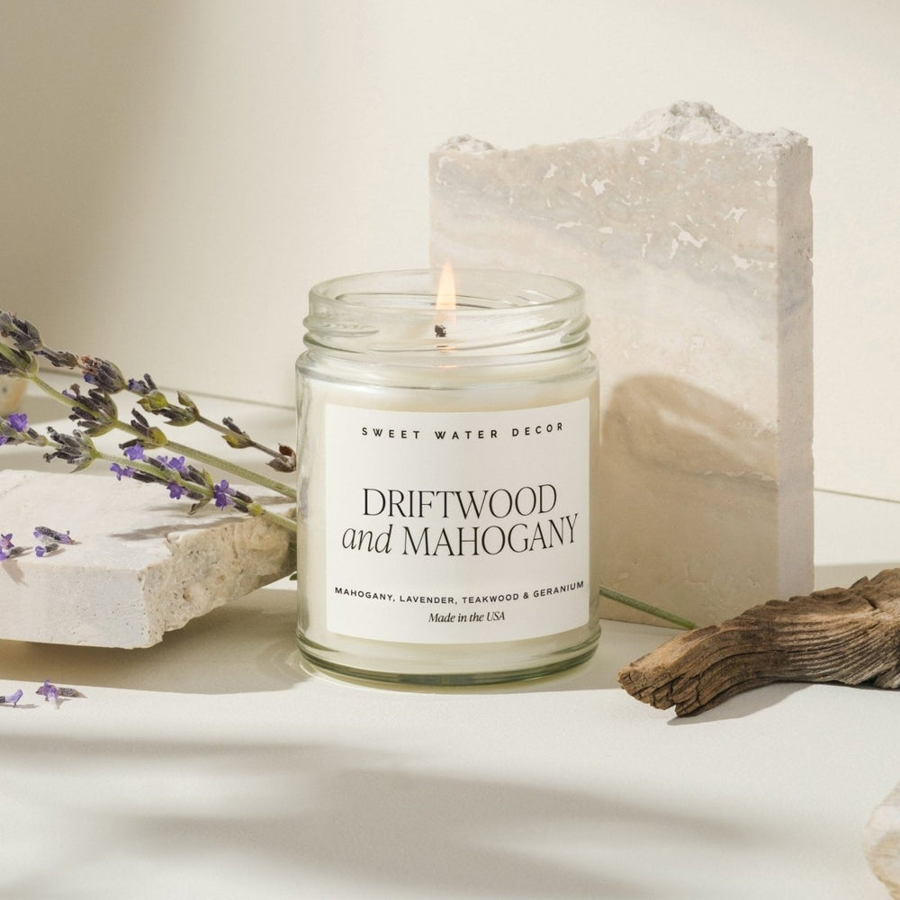 Sweet Water Decor Teakwood and Mahogany Soy Candle - Clear Jar - 9 oz