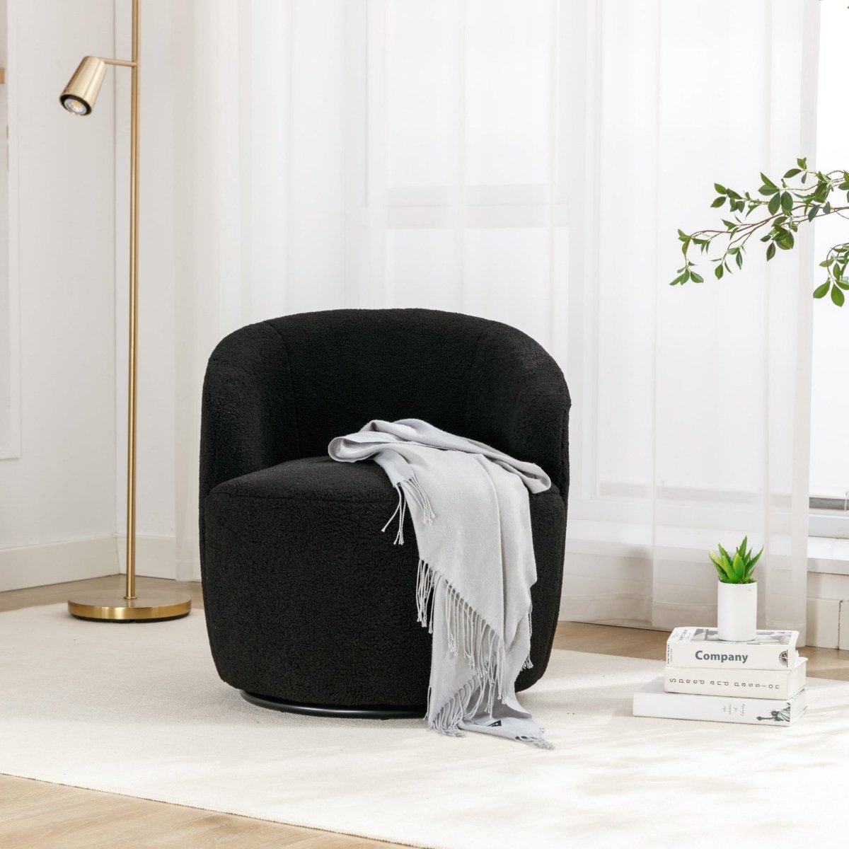 Walker Edison Teddy Swivel Accent Barrel Armchair, Black - lily & onyx