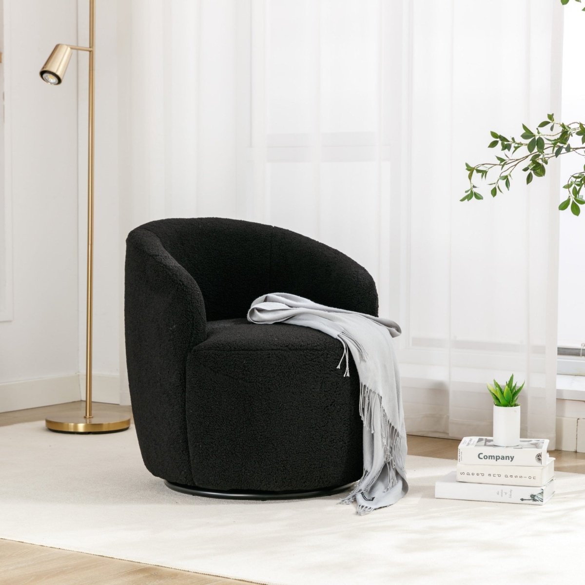 Walker Edison Teddy Swivel Accent Barrel Armchair, Black - lily & onyx