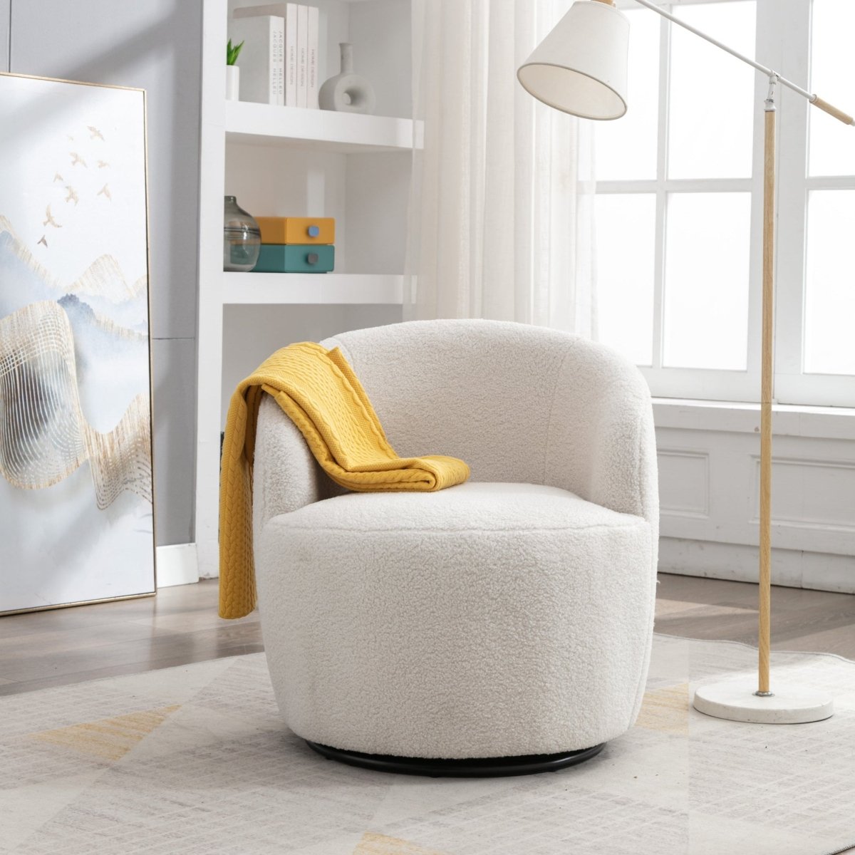 Walker Edison Teddy Swivel Accent Barrel Armchair, Ivory - lily & onyx