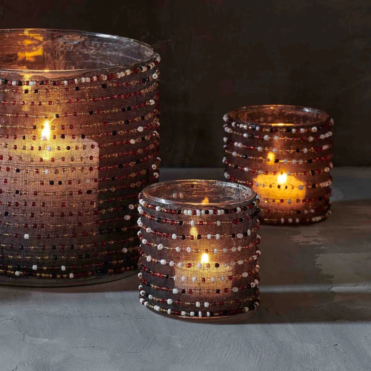 texxture Almira™ Handcrafted Beaded Glass Votive Candle Holder - Indian