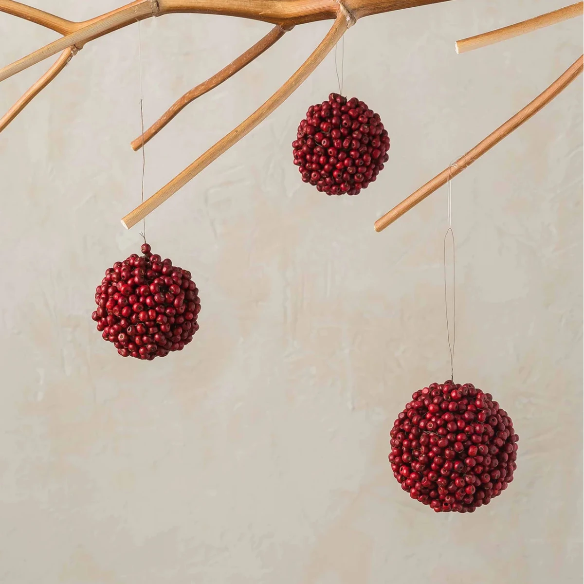 texxture Amora™ Red Wood Bead Ornament - Handwoven 4" Ball