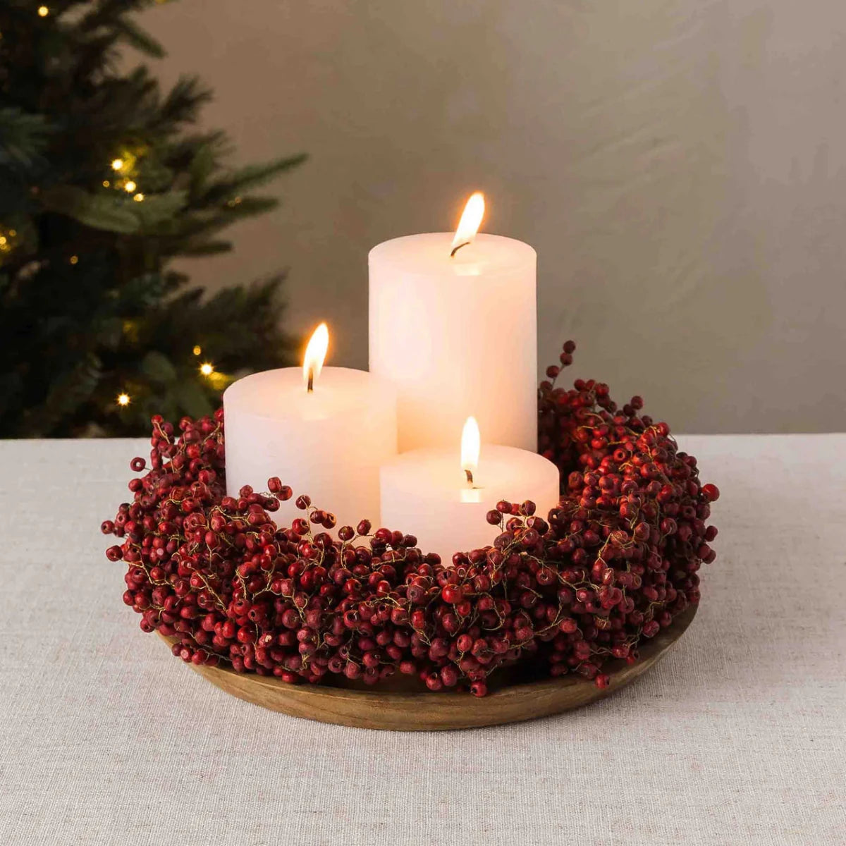 texxture Amora™ Red Wood Bead Wreath - Handwoven 11" Centerpiece