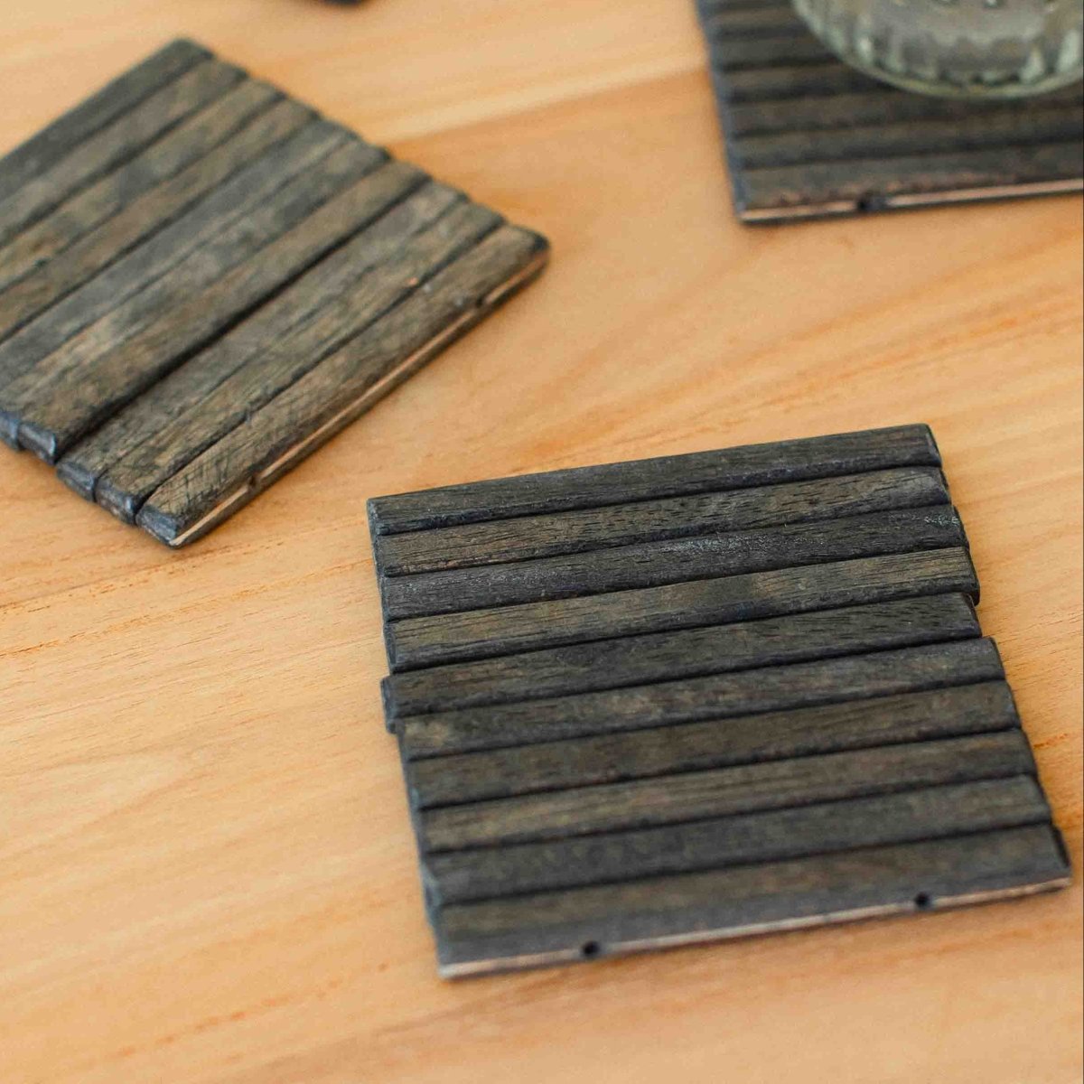texxture Burwell™ Hand-Cut & Tied Rubberwood Coasters, Set of 4