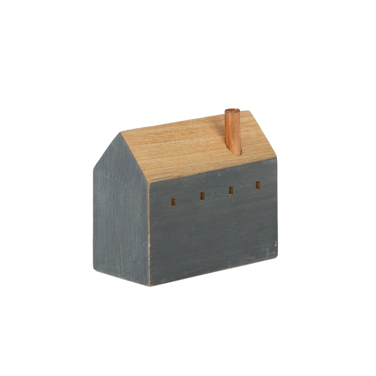 texxture Hagen™ Miniature Teak Wood House Figurine with Copper Chimney - Wide
