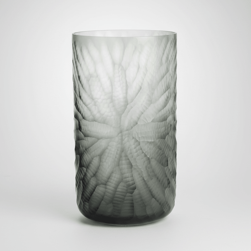 texxture Highland™ Mouth Blown Glass Vase | Hand Carved Brushstroke Design