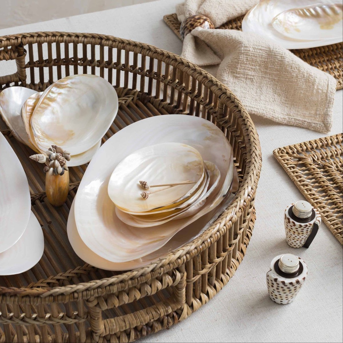texxture Liana™ Rattan Round Serving Trays, Set of 2