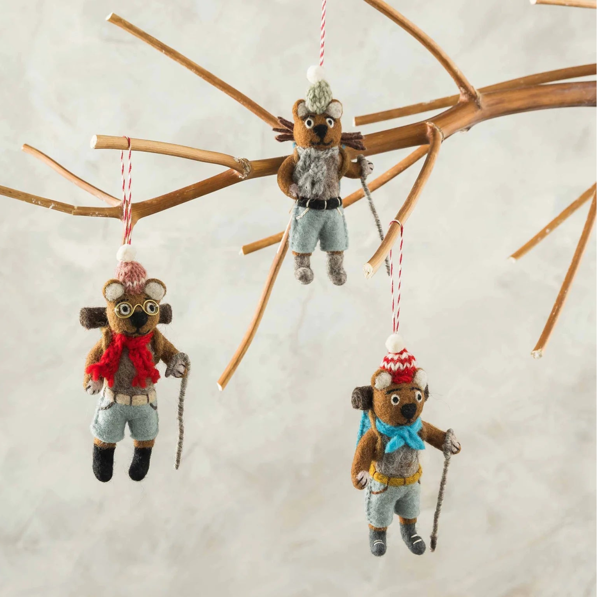 texxture Lilliput™ Hiking Bear Ornaments, Set of 3