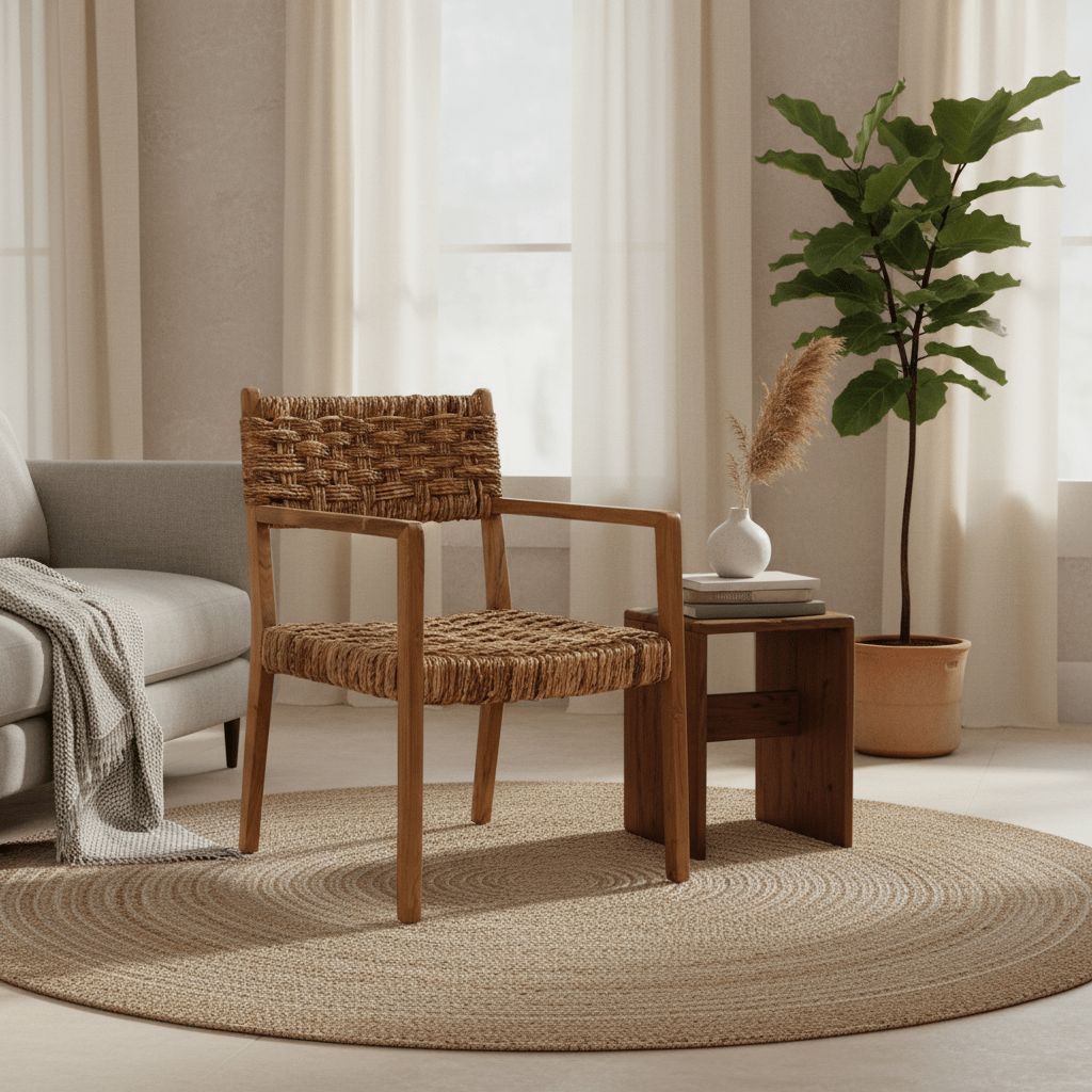 texxture Malta™ Handwoven Banana Bark & Teak Wood Lounge Chair