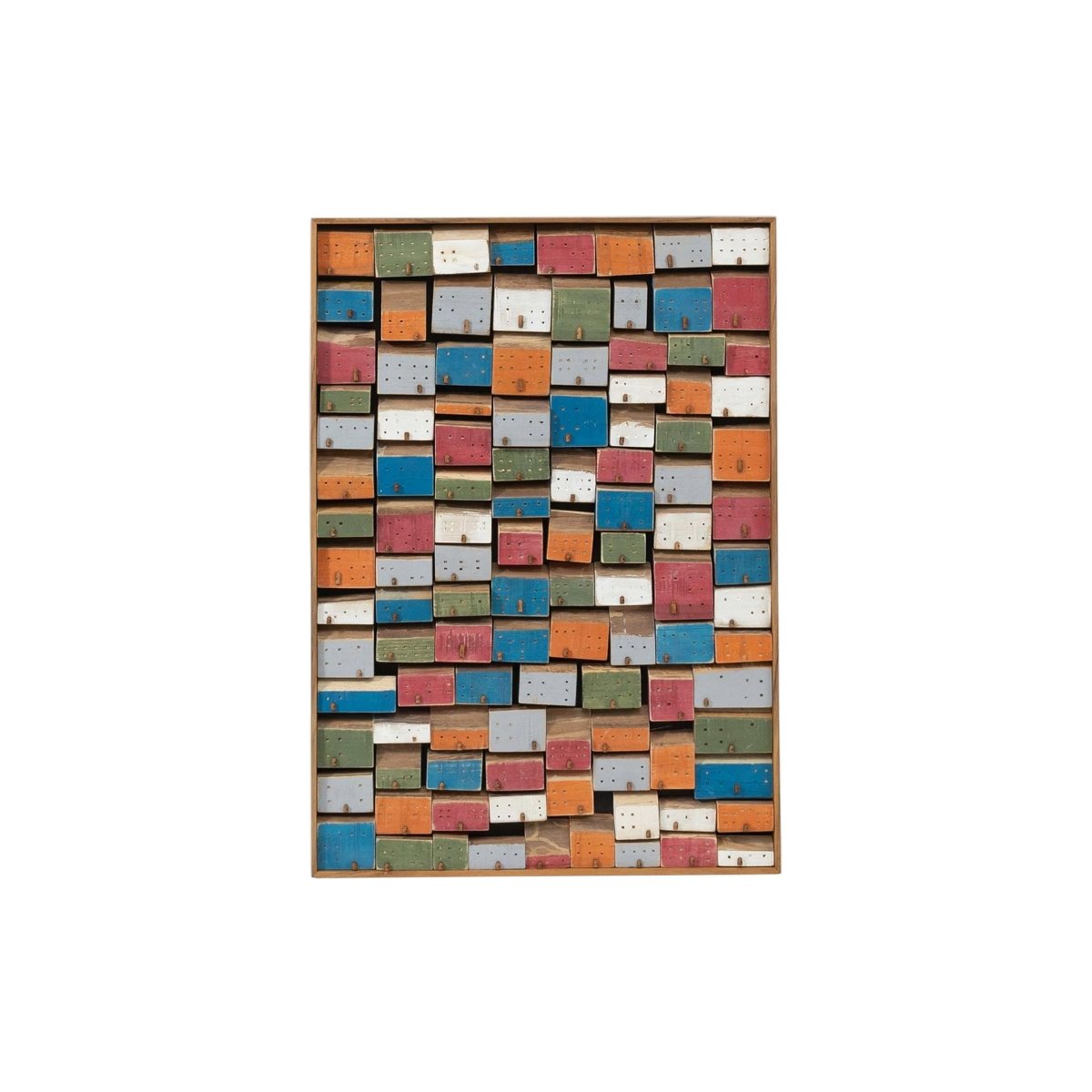 texxture Metropolis™ Hand - Carved Teak Wood Village Wall Art - 100 Miniature Homes