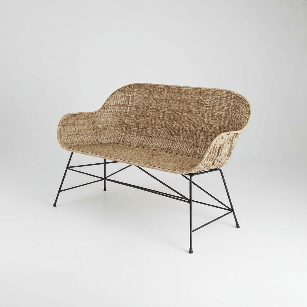 texxture Ormond Hand Woven Rattan Settee - 49" | Midcentury Modern Loveseat